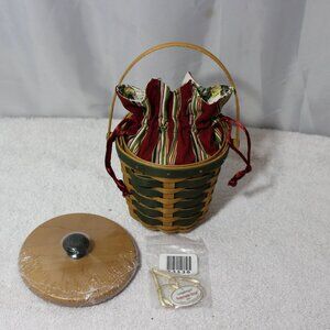 Longaberger 2007 Peppermint Stripe Tree Trimming Green Basket Set #33